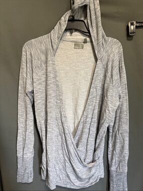 Athleta Light Gray Hooded Draped Open Cardigan